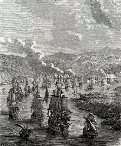 Oblężenie Tulonu miało miejsce między 29 lipca a 21 sierpnia 1707 r. podczas wojny o sukcesję hiszpańską, kiedy alianckie siły lądowe i morskie oblegały francuską bazę morską w Tulonie (rycina) autorstwa French School