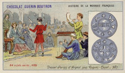 Srebrny denier Paryż za panowania Hugh Capet, 987 (chromolitho) autorstwa French School