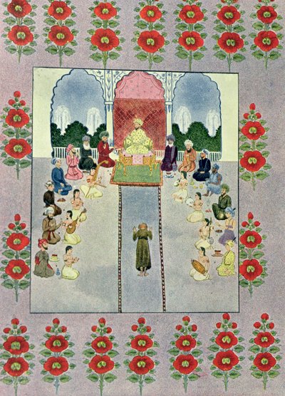 Sindbad Żeglarz odbiera Sindbad Porter, ilustracja do Sindbada Żeglarza, z The Arabian Nights, 1895 (kolor grawerowany) autorstwa French School