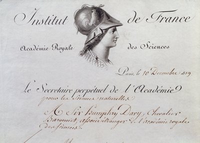 Sir Humphry Davy (1778-1829) Certyfikat Członkostwa w Institut de France, 10 grudnia 1819 autorstwa French School