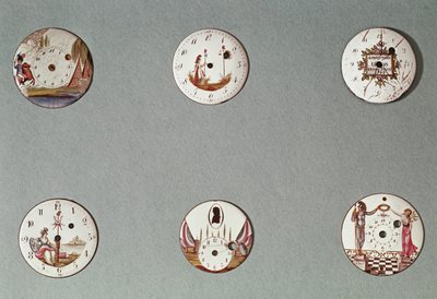 Sześć zegarków kieszonkowych ozdobionych symbolami rewolucji (metal i emalia) autorstwa French School