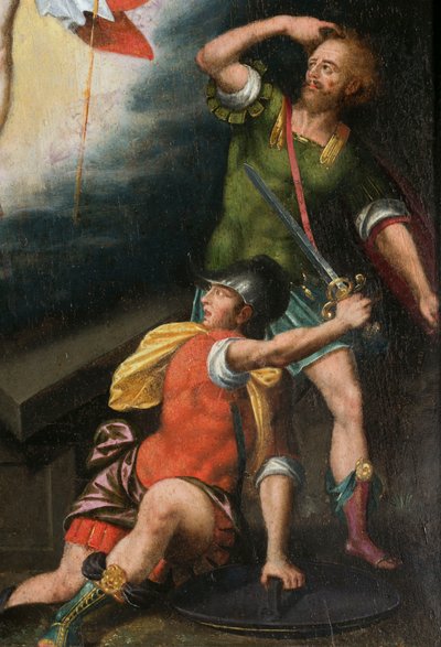 Żołnierze podczas zmartwychwstania, szczegół. Tryptyk z Aubery autorstwa French School