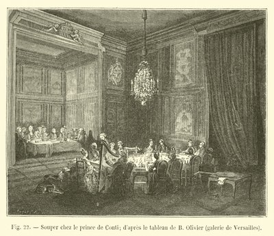 Kolacja z księciem de Conti; po obrazie B. Oliviera, galeria Versailles autorstwa French School
