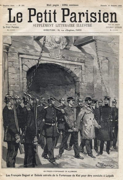 Proces szpiegowski w Niemczech: francuski Daguet i Dubois wywiezieni z twierdzy Kilonia do Lipska. Jedna z gazet „Le petit Parisien”” 12.10.1893 (rycina) autorstwa French School