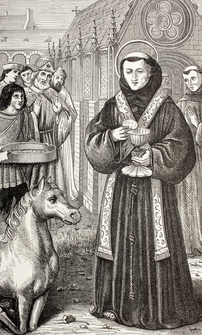 Św. Antoni Padewski, z książki „Życie wojskowe i religijne w średniowieczu” Paula Lacroix, opublikowane w Londynie ok. 1880 r. (lito) autorstwa French School