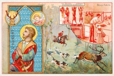 Św. Hubert, patron myśliwych (chromolitho) autorstwa French School