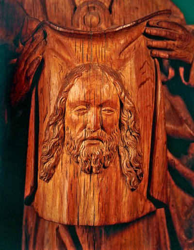 Chusta św. Weroniki trzymana przez anioła, ok. 1500 r. (drewno dębowe) autorstwa French School