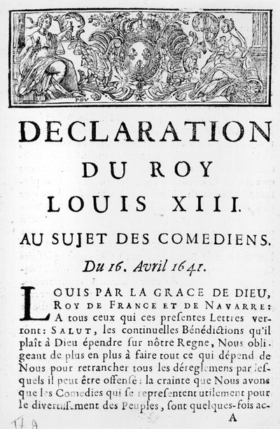 Oświadczenie Ludwika XIII (1601-43) w sprawie komików, 16 kwietnia 1641 autorstwa French School