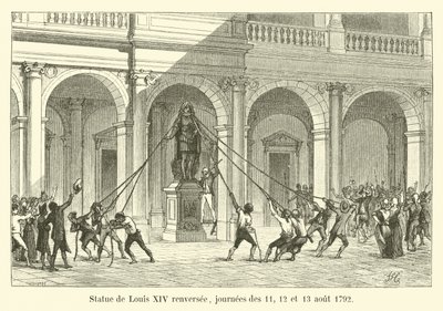 Posąg Ludwika XIV odwrócony, dni 11, 12 i 13 sierpnia 1792 r. autorstwa French School
