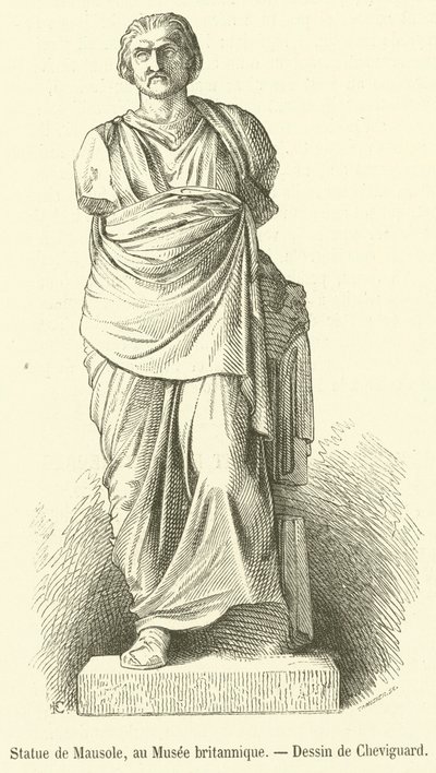 Statua Mausolus, w British Museum (rycina) autorstwa French School