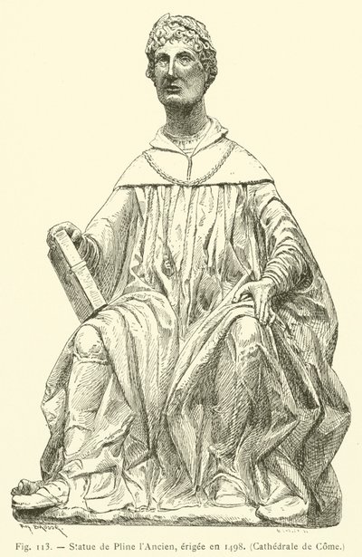 Posąg Pliniusza Starszego, wzniesiony w 1498 r., Katedra Przyjść (rycina) autorstwa French School