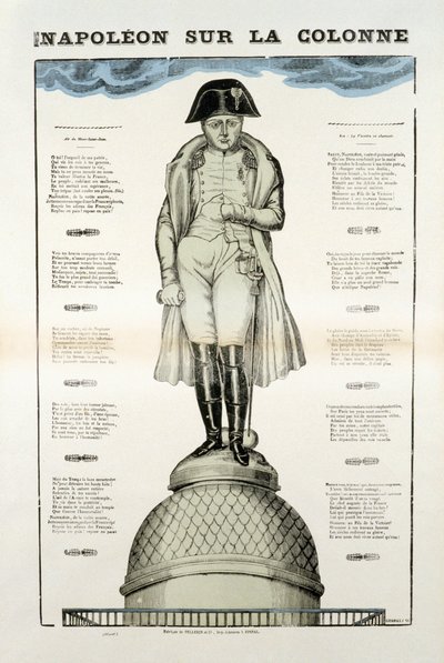 Pomnik Napoleona I Bonaparte (1769-1821) na kolumnie Vendome w Paryżu. Obraz Epinal autorstwa French School