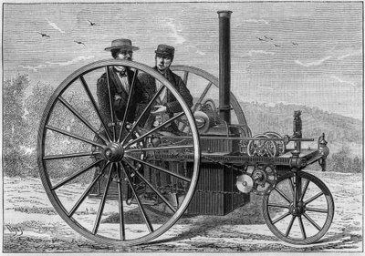 Wagon parowy, system Charles Palmers, napędzany kotłem koksowniczym, rozpędzający się do prędkości od 10 do 12 kilometrów na godzinę. Grawer w „” La Nature. Revue des sciences et de ses applications aux arts et a l