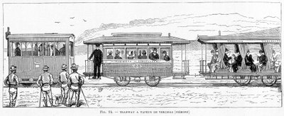 Tramwaj parowy Vercelli (Piemont) - w „Nowych zdobyczach nauki” Louisa Figuiera autorstwa French School