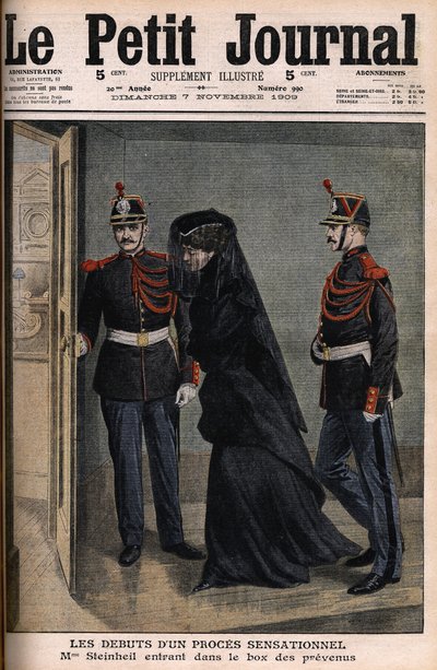 Sprawa Steinheil: Marguerite Steinheil (1869-1954) wchodząca do loży oskarżonych – Le Petit Journal, 7 listopada autorstwa French School