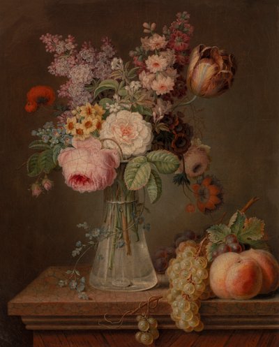 Martwa natura z kwiatami w szklanym wazonie autorstwa French School
