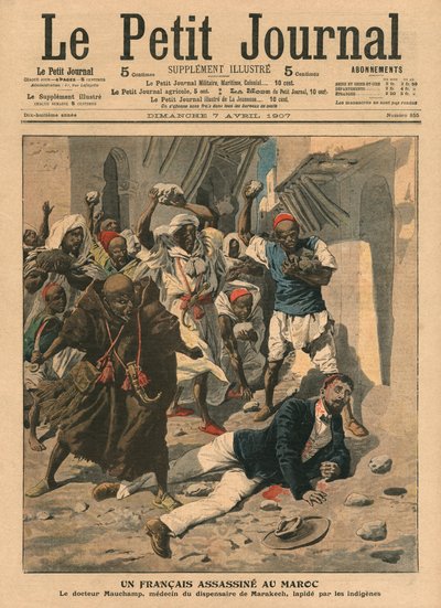 Ukamienowanie francuskiego lekarza Mauchampa w Maroku, ilustracja z „Le Petit Journal”, dodatek illustre, 7 kwietnia 1907 autorstwa French School