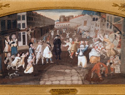 Artyści uliczni na Rue St Antoine, Paryż (malarstwo autorstwa French School