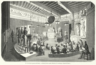 Uczniowie klasy w bezpłatnej szkole rysunku, Francja (grafika) autorstwa French School