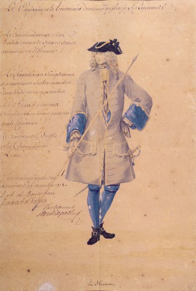 Studium munduru marynarza stacjonującego w Le Havre, 1718 (ołówek, kolor ciała i wc na brązowym papierze) autorstwa French School