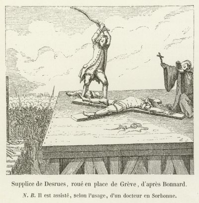 Torment of Desrues, koło na Place de Greve, wg Bonnarda autorstwa French School