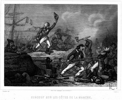 Surcouf na wybrzeżach kanału La Manche - w „Historii piratów i korsarzy oceanu i Morza Śródziemnego” P. Christion, Paryż, D. Cavaillés wyd. autorstwa French School