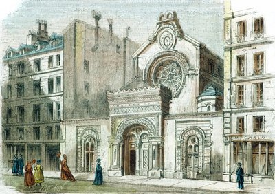 Synagoga na Rue de la Victoire, Paryż, ok.1880 (kolorowe grawerowanie) autorstwa French School