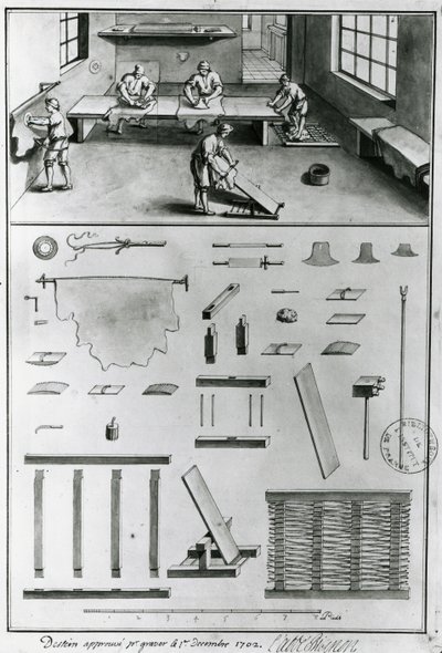 Garbarze, z Opisów sztuki i rzemiosła Denisa Diderota (1713-84), opublikowane ok. 1770 r. (zdjęcie czarno-białe) autorstwa French School