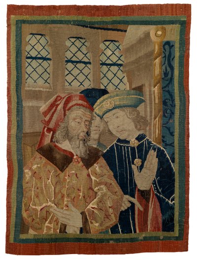 Tapestry fragment depicting three figures autorstwa French School
