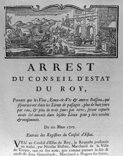 Urząd Skarbowy przy Wjeździe Miasta dla Wina i Alkoholi, dekret Rady Stanu z 22 marca 1707, z Rejestrów Rady Stanu Paryża, 1739 (patrz 163952 dla autorstwa French School