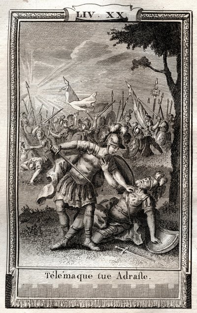 Telemaque zabija Adraste - grawer Monneta z 1798 r. w „Les Aventures de Telemaque, fils d