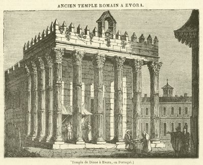 Temple de Diane a Evora, en Portugalia (grawerowanie) autorstwa French School
