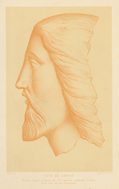 Terakotowa głowa Jezusa Chrystusa (chromolitho) autorstwa French School