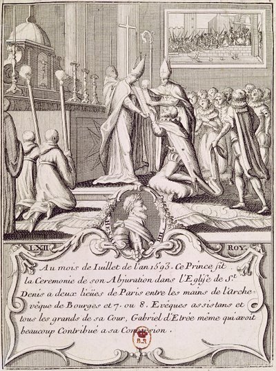 Wyrzeczenie Henryka IV (1553-1610) w St. Denis, lipiec 1593 autorstwa French School