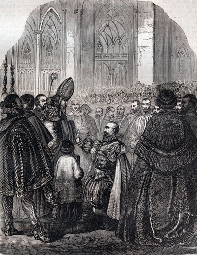 Wyrzeczenie Henryka IV króla Francji w Saint Denis 25 lipca autorstwa French School