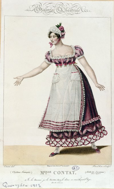 Aktorka Mademoiselle Contact w roli Suzanne w Weselu Figara Pierre Augustin Caron de Beaumarchais (1732-99) autorstwa French School