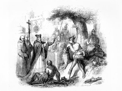 Arcybiskup Rouen w negocjacjach z Rollo the Viking, aby chronić miasto przed atakiem innych Wikingów autorstwa French School