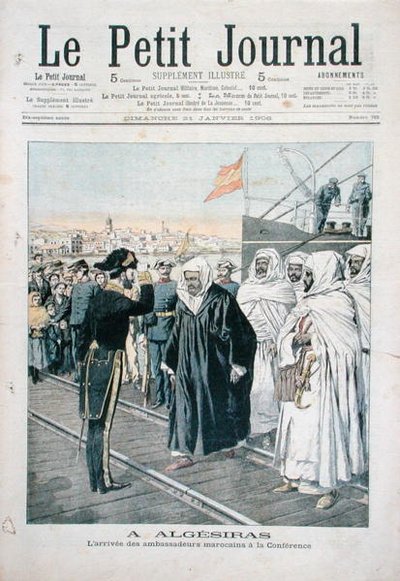 Przybycie ambasadorów marokańskich na międzynarodowej konferencji w Algeciras w 1906 r., okładka Le Petit Journal, 21 stycznia 1906 r. autorstwa French School