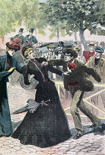 Zabójstwo Elżbiety (1837-98) Cesarzowa Austrii przez Luccheni, 10 września 1898, ilustracja z Le Pelerin, 1898 (kolorowe grawerowanie) autorstwa French School
