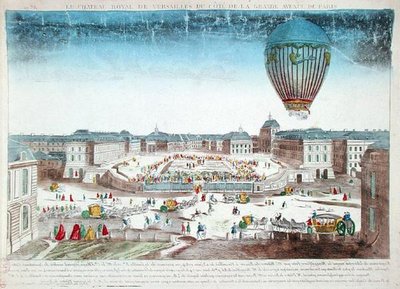 Rejs balonem Francois Pilatre de Rozier (1754-96) nad Wersalem, 23 czerwca autorstwa French School