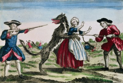 Bestia z Gevaudan, wyd. Basset, 1764 (kolor grawerowany) autorstwa French School