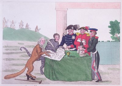 Kapitulacja, karykatura Charlesa Maurice de Talleyrand-Périgord (1754-1838) 30 marca 1814 autorstwa French School