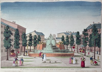 Fontanna Chateau dEau na Boulevard du Temple, Paryż (kolor grawerowany) autorstwa French School