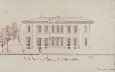 Chateau de la Piscine, niedaleko Montpellier, narysowany przez Monsieur de Cenani (ołówek i atrament na papierze) autorstwa French School