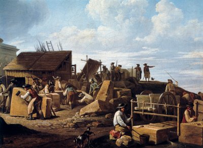 Budowa Hotelu de Salm, Paryż (detal), 1786 (olej na płótnie) autorstwa French School