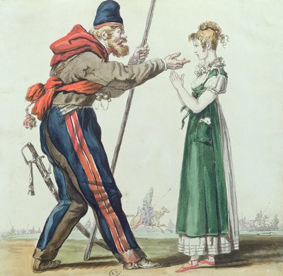 Kozak w Paryżu, ok. 1815 (pióro i atrament i toaleta na papierze) autorstwa French School