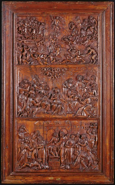 Credo, Panel III: Sąd Ostateczny, Pięćdziesiątnica i Komunia Świętych, 1587 (drewno) (patrz także 4140367 i 414039) autorstwa French School