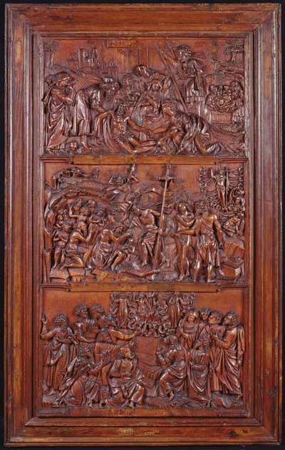 Credo, Panel II: Zejście z Krzyża, Złożenie do Grobu, Zmartwychwstanie i Zejście do Otchłani i Wniebowstąpienia, 1587 (drewno) (patrz także 414036, 4140389) autorstwa French School