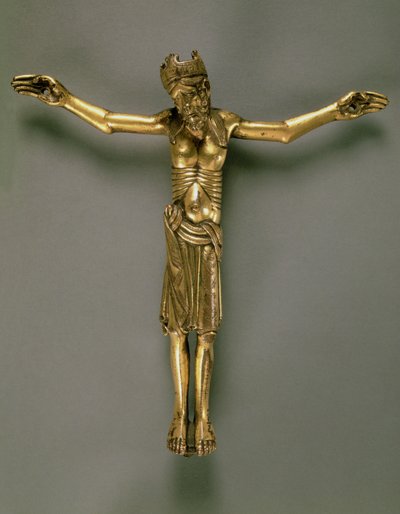 Chrystus Ukrzyżowany, Francuzi, II poł. XII w. (brąz złocony) autorstwa French School