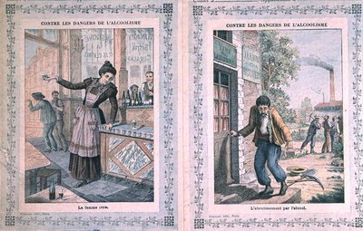 Niebezpieczeństwa alkoholizmu, okładka szkolnego zeszytu ćwiczeń. ok. 1900 (kolor lito) autorstwa French School